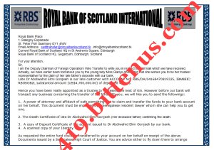 NOTIFICATION LETTER FROM ROYAL BANK OF SCOTLAND INT